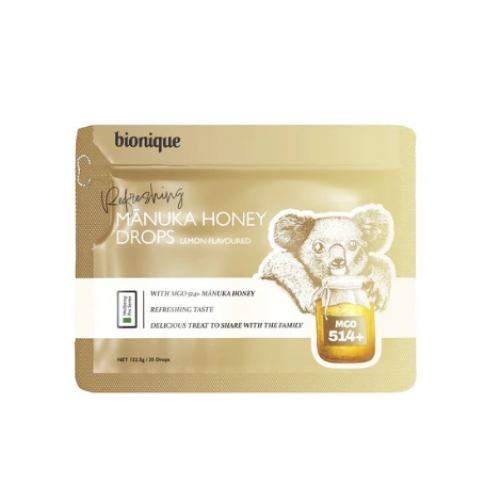 Bionique Manuka Honey Drops Lemon Flavoured 35粒  麦卢卡蜂蜜柠檬糖35粒 MGO514+