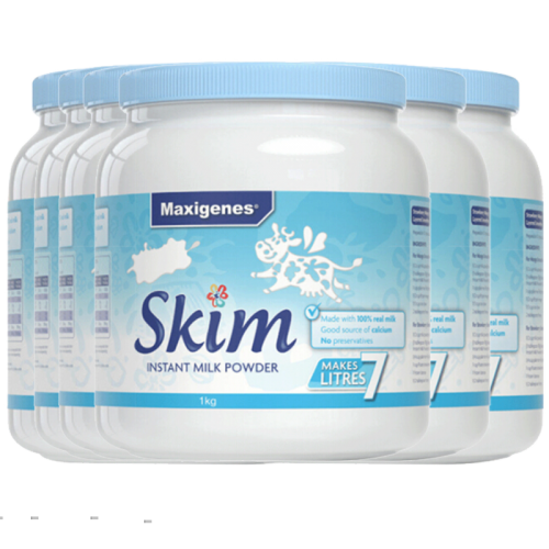 【6罐包邮】Maxigenes 蓝胖子  美可卓成人脱脂牛奶粉1kg＊6罐 （蓝妹子）