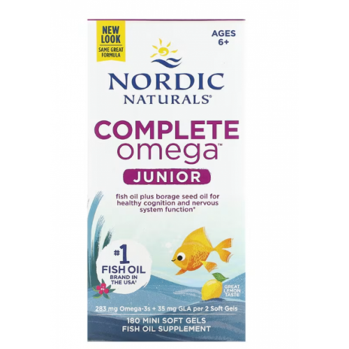 NORDIC NATURALS Complete Omega™ 挪威小鱼  全配比欧米茄系列  儿童DHA鱼油胶囊6-12岁 90粒 柠檬味(额外添加琉璃苣籽油中的GLA，以促进神经系统的健康)