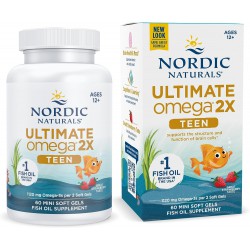 NORDIC NATURALS Ultimate Omega® 挪威小鱼 终极欧米茄系列 青少年 双倍含量 补脑鱼油DHA迷你软胶囊 60粒 12-18岁 草莓味