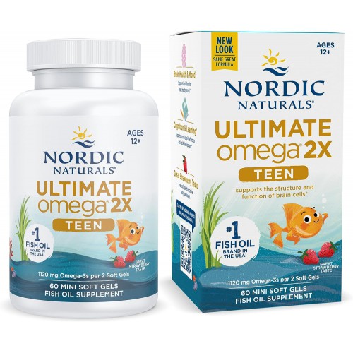 NORDIC NATURALS Ultimate Omega® 挪威小鱼 终极欧米茄系列 青少年 双倍含量 补脑鱼油DHA迷你软胶囊 60粒 12-18岁 草莓味