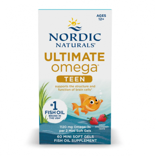 NORDIC NATURALS Ultimate Omega® 挪威小鱼 终极欧米茄系列 青少年 双倍含量 补脑鱼油DHA迷你软胶囊 60粒 12-18岁 草莓味