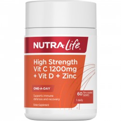 Nutralife 纽乐 High Strength Vit C 1200mg + Vit D + Zinc 60 Tablets 纽乐高含量VC 1200mg 60片